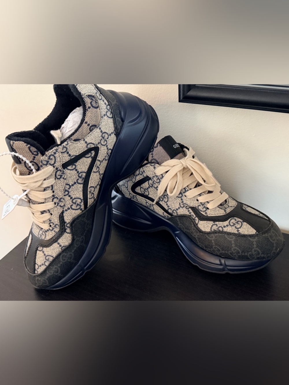 Designer Inspired GG Pattern Sneakers Black/Beige | Size 7-7,5